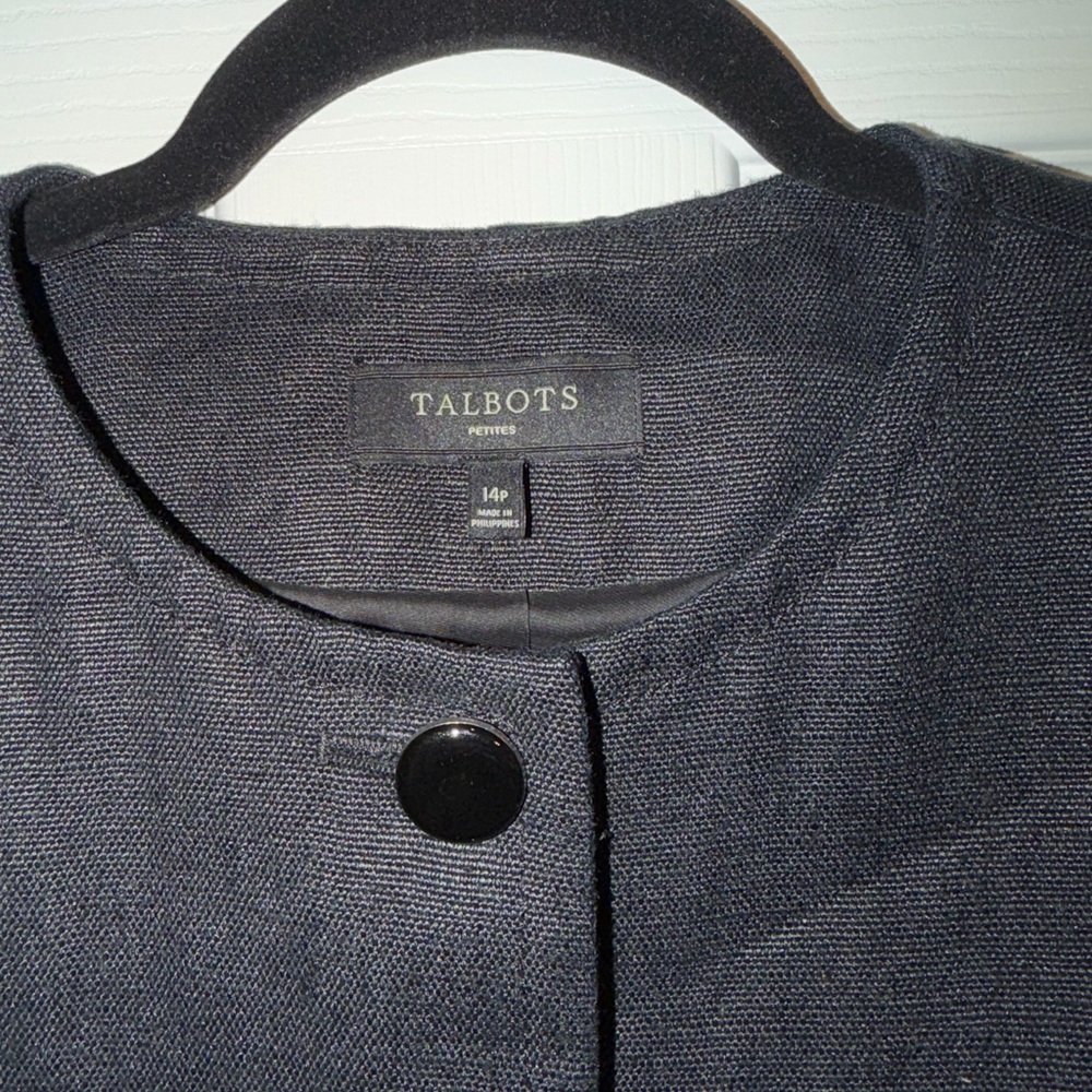 Talbots Black Collarless Button-Front Jacket. 100… - image 2